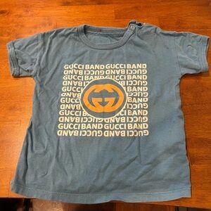 Gucci Blue Kids Tee with Gold Logo